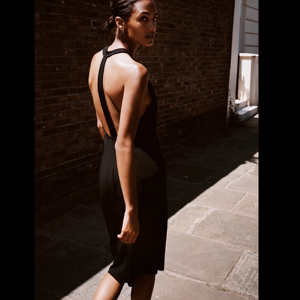 🏷NWT ZARA TRF Halter Black Midi Dress S
